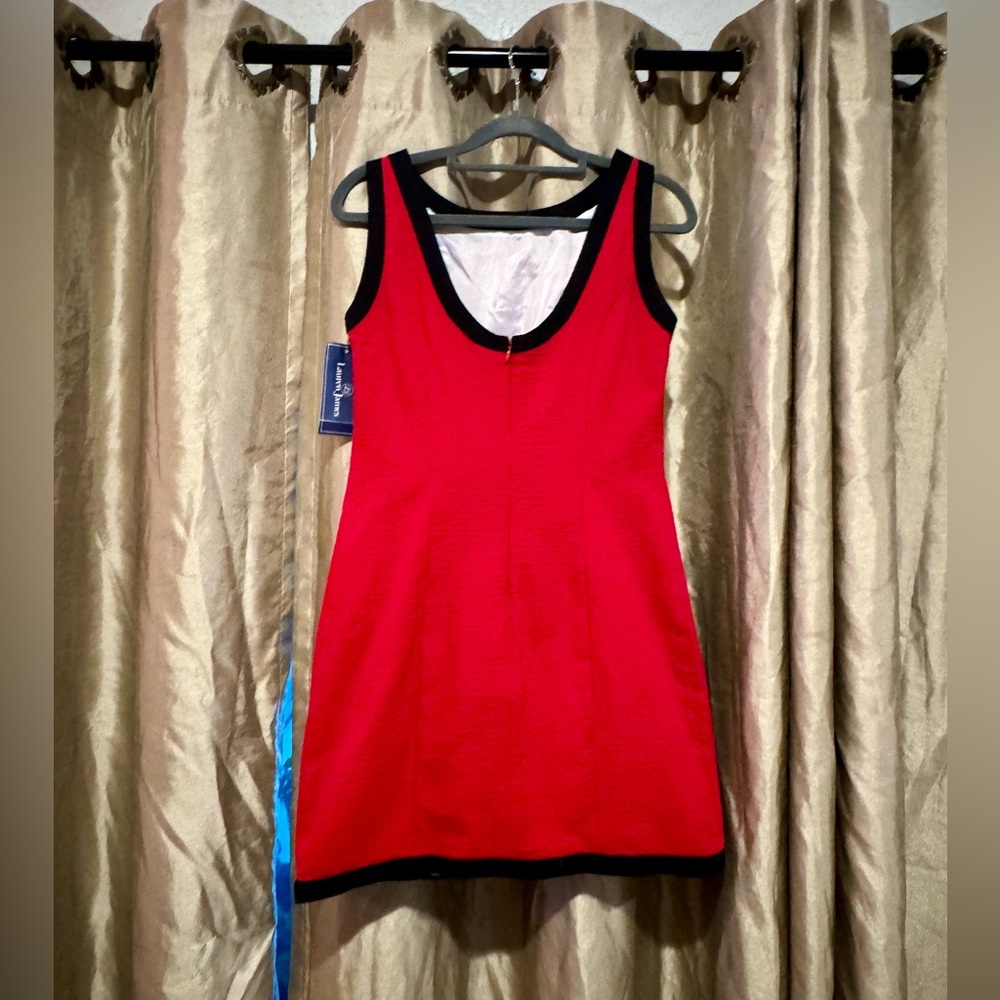 Lauren James Harper Solid Contrast Dress Red w/ Black NWT - Picture 3 of 4